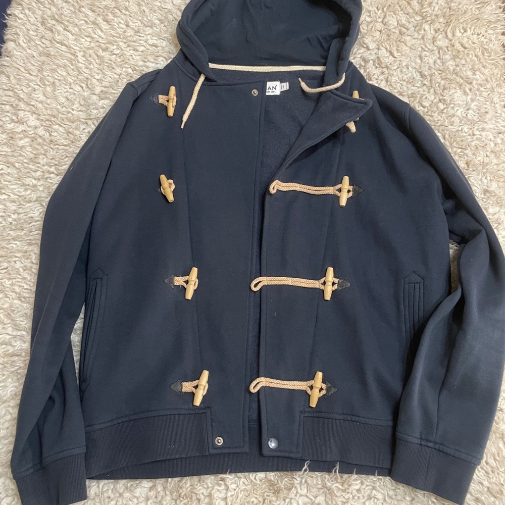 Topman Dark Blue Hooded Jacket with Toggle Fastenings